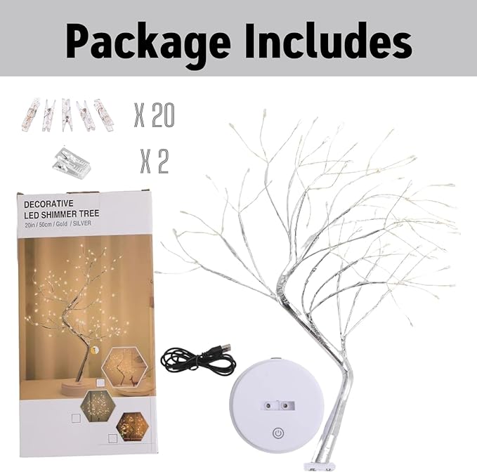 4 Pack Money Tree Gift Holder 108 LEDs Lighted Fairy Light Spirit Trees Graduation Decorations Battery/USB Powered Light Up Display Twig Gift Card Tree with 22 Clear Clips for Card Photo Memo