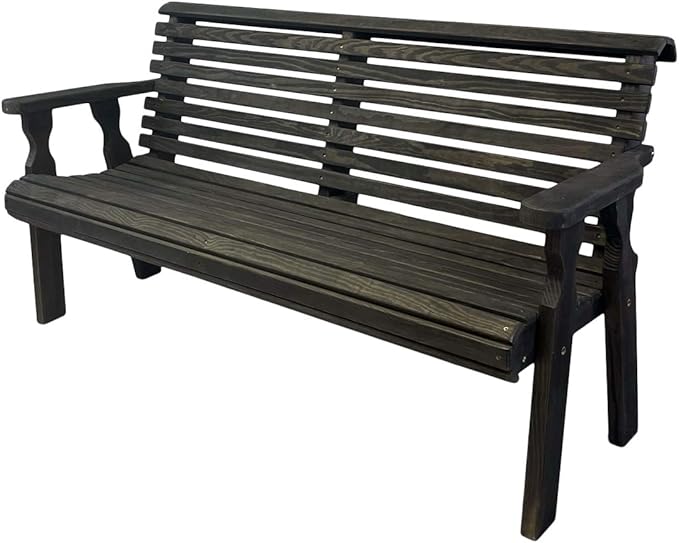 Amish Casual Heavy Duty 4 Foot Roll Back Outdoor Bench in Black Stain - Amish Made in The USA from Treated Pine for Outdoor Durability, 700 Lb Weight Capacity