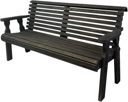 Amish Casual Heavy Duty 4 Foot Roll Back Outdoor Bench in Black Stain - Amish Made in The USA from Treated Pine for Outdoor Durability, 700 Lb Weight Capacity