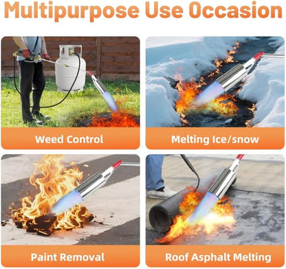 Propane weed torch, Blow Torch High Output with 14FT hose, Extended detachable blow torch with self-igniter and Turbo Trigger, for Weeding,Roofing,Melting Snow,Road Paint Removing
