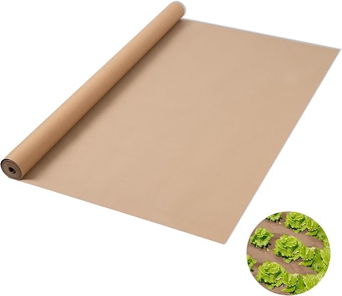 4 x 50 Ft Biodegradable Paper Weed Barrier Heavy Duty Biodegradable Landscape Fabric Garden Bed Grass Garden Paper Weed Control Barrier Weed Paper for Landscaping