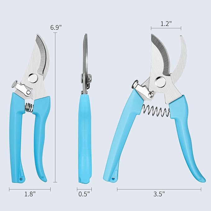 Flower Scissors, Flower Shears High Strength Steel Sharp, Ergonomic Handle Pruning Shears for Gardening, Lightweight Garden Scissors, 1-inch Cut Capacity Rust Resistant for Plants Bonsai-Blue