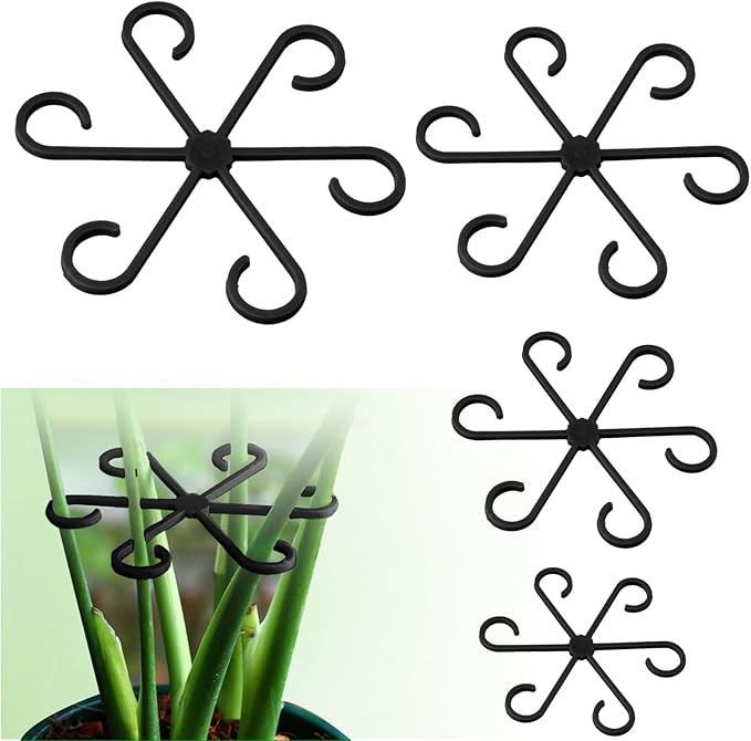 4Pcs Plant Stem Supports, Reusable Plastic Plant Accessories Indoor, Monstera Plant Support for Climbing Houseplants, Stakes Trellis Stem Hook Growth Tools for Neat Garden Arrangement(Black)