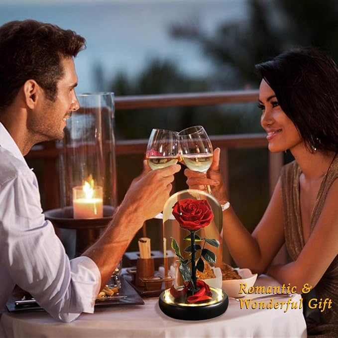 Valentines Day Gifts for Her, Beauty and The Beast Rose,Preserved Real Rose in Glass Dome,Forever Flowers with Warm Lights,Valentines Rose Gifts for Women Wife Mom Girlfriend,Birthday Gifts for Women