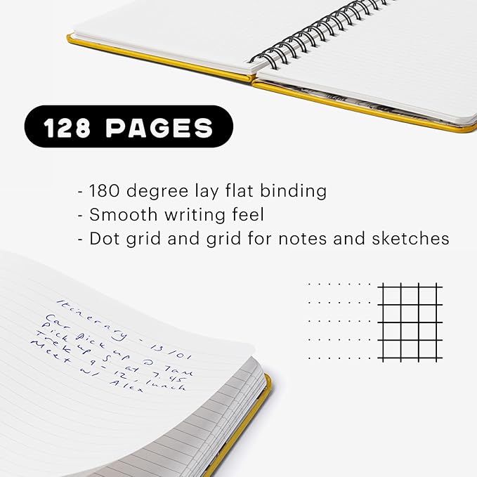 Stone Weatherproof Journal Gardening Notebook – A5 Ring-Bound, Vegan Leather Cover, Waterproof Paper, 128 Pages Half Grid & Dot Grid, Garden Planner with Plant-Spacing Resources (Yellow)