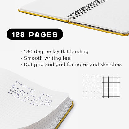 Stone Weatherproof Journal Gardening Notebook – A5 Ring-Bound, Vegan Leather Cover, Waterproof Paper, 128 Pages Half Grid & Dot Grid, Garden Planner with Plant-Spacing Resources (Yellow)