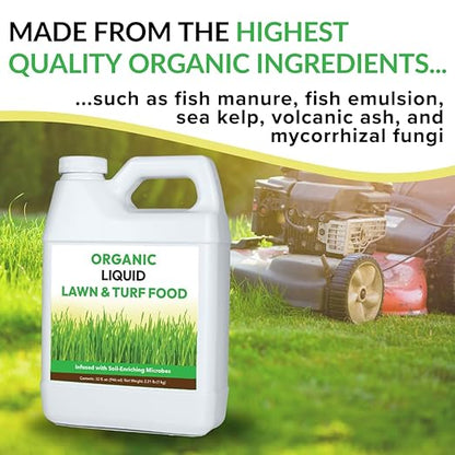 Organic Liquid Lawn & Turf Food - Quickly Rejuvenates Lawn Health and Restores Rich Green Colors to Depleted Grass | Infused with Soil Enriching Microbes (32oz - 2 Pack, Treats Up to 10,000 Sq. Feet)