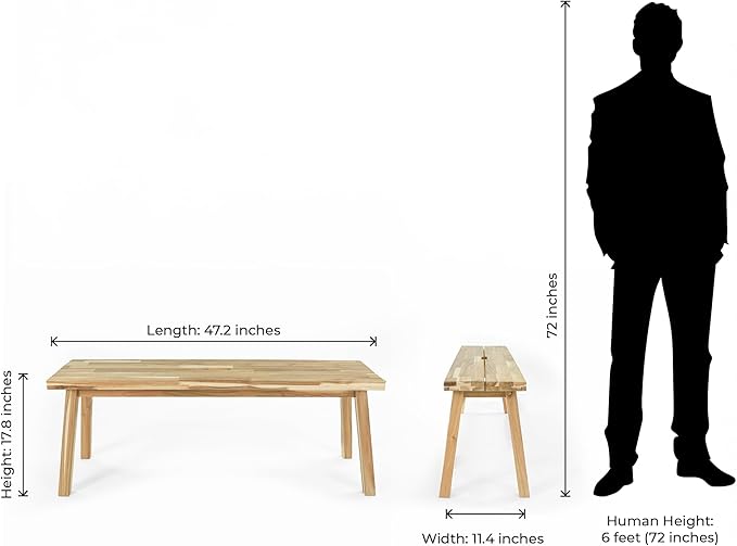 Solid Wood Bench for Entryway, Bed Bench, Dining, Plant Stand - Wooden Bench Indoor (47 inches)