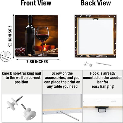 4 Pcs Red Wine Canvas Wall Art Framed Modern Red Wine Goblets Art Posters Retro Pictures Wall Decor Vintage Glass Cups Canvas Decoration Artwork for Walls Home Dining Salon Bar