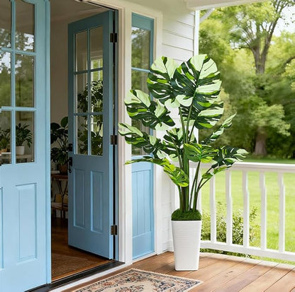 5FT Artificial White Leaf Monstera Plant,Realistic Faux Monstera Plant with Tall White Planter, Lifelike Indoor Outdoor Artificial Tree for Living Room, Bedroom, Office, Housewarming Decor