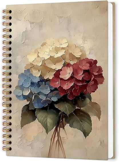 nvucamd Vintage Hydrangea Floral Spiral Notebook, Rustic Hydrangea Flower Journal Notebook, Retro Flower Journaling Notebooks for Women, Floral Gifts Office Supplies, 5.5x8.3 Inch