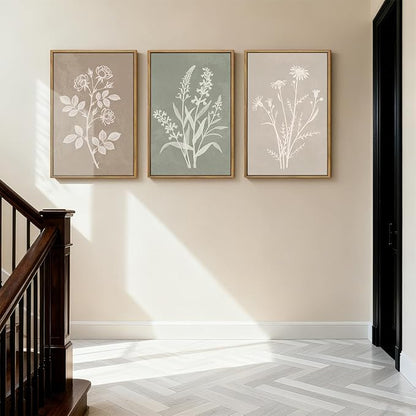 Anyzal Large Neutral Botanical Wall Art Boho Plant Artwork Farmhouse Floral Painting for Living Room Bedroom Dining Room 24x36 Inch Set of 3