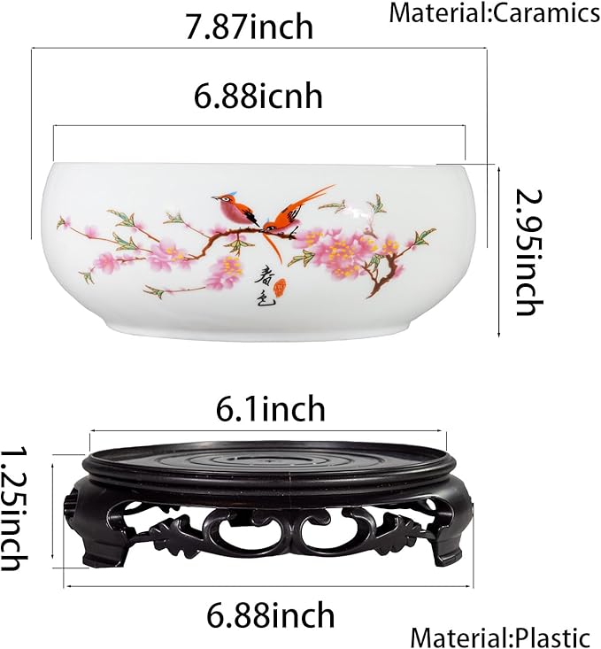 TOIVO Lotus Bowl Planter, Coarse Pottery Water Lily Flower Pot with Plastic Base, 7.8 inches (A-1)