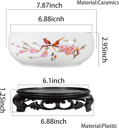 TOIVO Lotus Bowl Planter, Coarse Pottery Water Lily Flower Pot with Plastic Base, 7.8 inches (A-1)