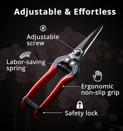Gardeness Gardening Scissor 2 PCS SK5 high Carbon Steel Straight Florist Scissors, Pruning Snip, Multi-Tasking Garden Precision Herb Snips Flower Clippers Bonsai Trimmers Hydroponic Herbs