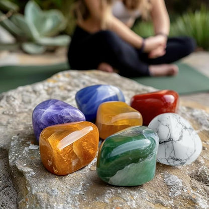 7 Chakra Stone Set, 0.8 Inches 7 PCS Large Polished Crystals - Natural Tumbled Gemstones Decorative Rocks for Vase Filler, Aquarium, Fish Tank, Indoor Plants, Indoor Fountain Stones