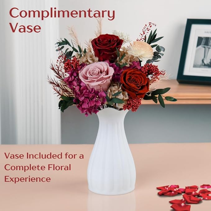 Forever Flowers Bouquet, Preserved Long Lasting Pink-Red Roses Flower Bouquet for Valentine’s Day, Christmas, Anniversary, Birthday Gifts for Her