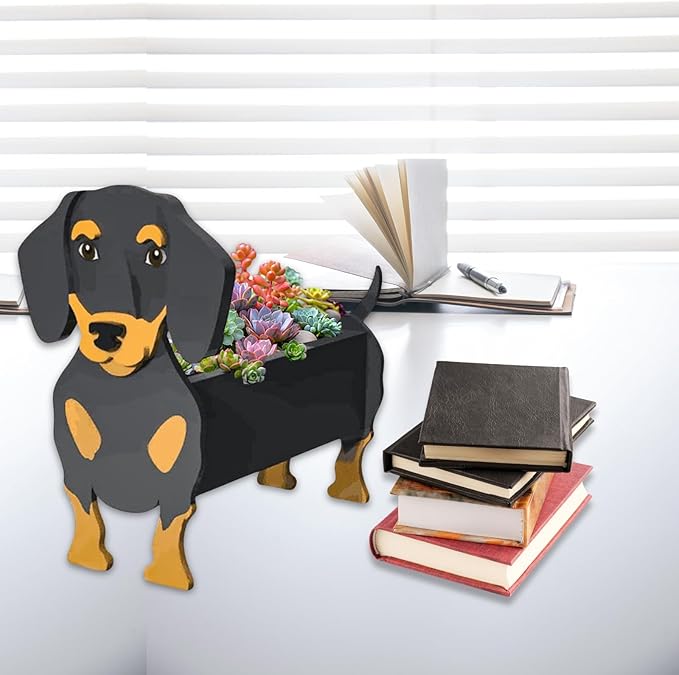 Black and Tan Dachshund Dog Planter Plant Pots,Cute Dog Flower Planter,Gifts for Pet Lovers,Unique Animal Plant Pots,Office,Indoor Outdoor Garden Decor(9.45 * 7.5 * 13.39in)