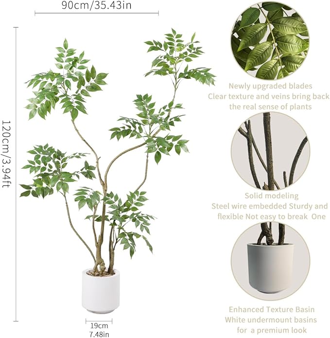 Artificial Sumac Tree,4ft（1pack） Tall Fake Plants Artificial Mahonia fortunei Plants for Indoor, Fake Trees for Office Home Living Room Floor Patio Greening Porch Decor