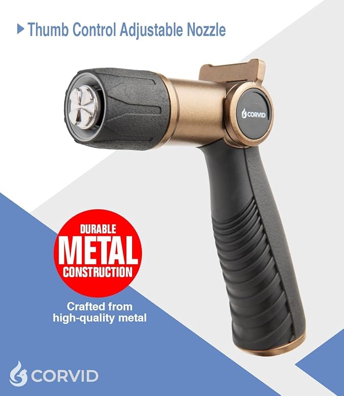 3-Pack Corvid Thumb Control Adjustable Nozzle - Heavy-Duty Metal, 1-Pattern Spray with Ergonomic Grip for Easy Water Flow Control, Ideal for Tough Cleaning and Watering Tasks like Car Washing,Garden