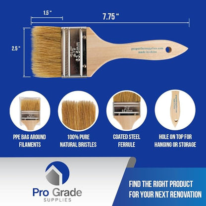 Pro Grade - Chip Paint Brushes - 24 Ea 3 Inch Chip Paint Brush Light Brown