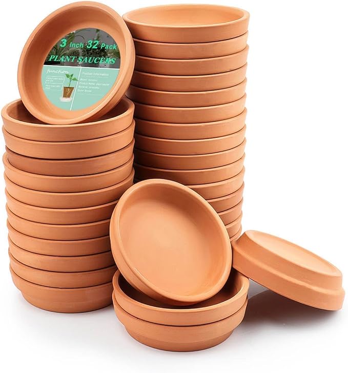 vensovo 3 Inch Terracotta Plant Saucer Pots Tray - 32 pcs Mini Planter Saucers for Indoor & Outdoor Plants, Small Clay Trays Perfect for 2 Inch 2.5Inch Flower Pot