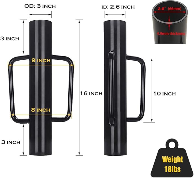 MTB Garden 1Pack 16 Inch Black Fence Post Driver with Handle 18 LB Steel T Post Pounder Portable Hand Post Rammer for Wooden Posts U Channels Fence Posts,16 Inch Post Pounder Good for Small Projects
