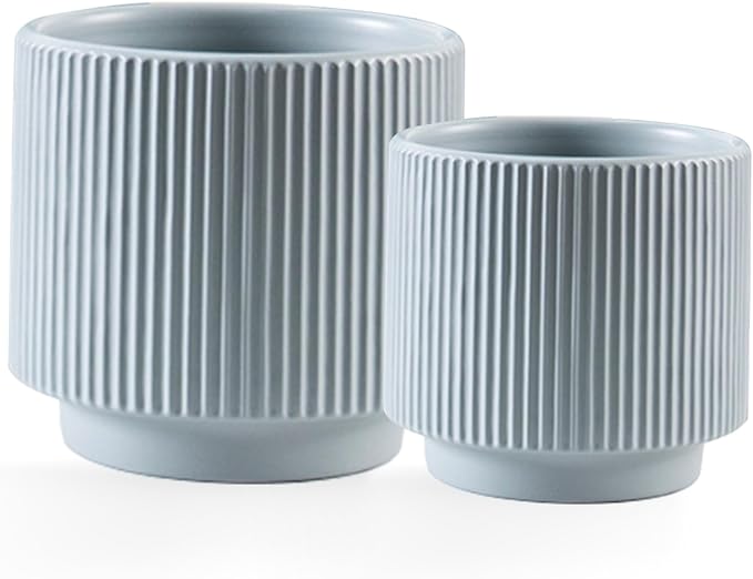 Ceramic 4.9+6.3 inch Planters, Modern Home and Office Flowerpot, Indoor and Outdoor Flowerpot with Drainage Hole (Grayish Blue)