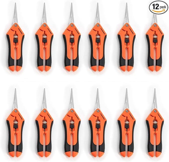 12 Packs Garden Pruning Shears with Straight Blades Trimming Scissors, Gardening Hand Pruning Snips Titanium Coated Precision Bonsai Pruning Shears, Convenient Flower Cutters (Orange)
