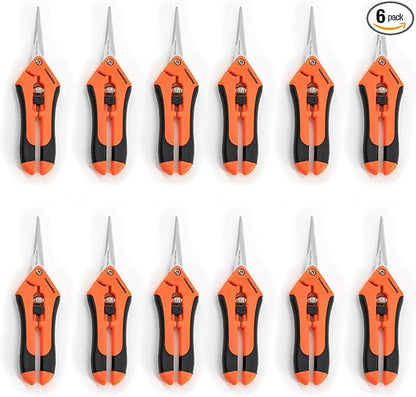 6 Packs Garden Pruning Shears with Straight Blades Trimming Scissors, Gardening Hand Pruning Snips Titanium Coated Precision Bonsai Pruning Shears, Convenient Flower Cutters (Orange)