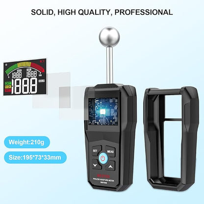 MESTEK Pinless Moisture Meter for Wood, Walls & Drywall, Digital Moisture Detector, Concrete Moisture Meter & Firewood Reader, Detects up to 40mm Below Surface with 3-Color LCD Display, Audible Alarm