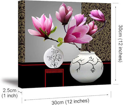 TEKMENT Flower Wall Art Decor for Bedroom, SZ Still Life Canvas Prints of Orchid Flowers & White Vases, Beautiful Floral Pictures (Waterproof Artwork, 1" Thick, Bracket Mounted Ready to Hang)