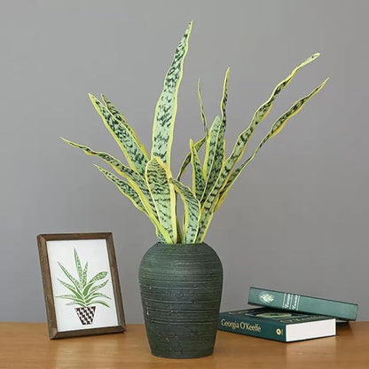 Bird Fiy Artificial Snake Plants 30" Faux Agave Fake Sansevieria Artificial Silk UV Resistant Plant for Home Garden Office Store Decoration 4 Pcs (Yellow-Light Green)