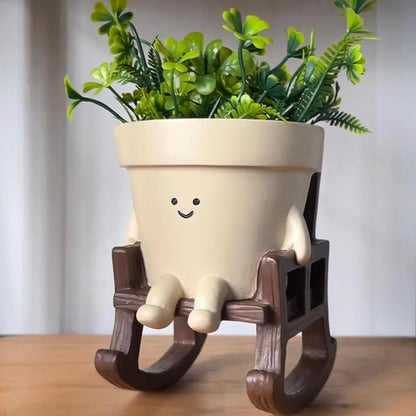 Smily Face Planter Pot, Cute Rocking Chair Plants Pots, Funny Face Planter Pots Head, Indoor and Outdoor Succulent Pot with Drainage Hole, Gifts for Mother, Women, Appreciation, Christmas