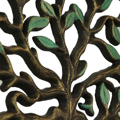 Zeckos Green/Bronze Finish Cast Iron Tree of Life Decorative Wall-Mounted Garden Hose Hanger - Stylish Outdoor Hose Holder Décor - 12-Inch Diameter - Weather-Resistant