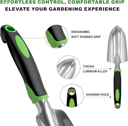 8 Piece Garden Tools, Green Anti-Slip Heavy Duty Gardening Hand Tools. Suitable for gardeners, potted indoor use of small garden tools to organize with a handbag