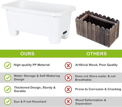 Self-Watering Rectangle Planter Boxes 8-Pack, 15.7-Inch Window Box Planter with Drainage Holes & Trays, Pots for Vegetables, Herbs, Flowers, Garden Windowsill Balcony (White)