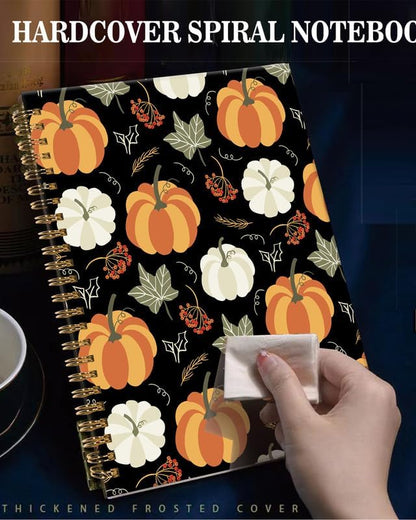 Spiral Journal Notebook,A5 Hardcover Lined Journals for Women Girl 6 x 8.3 in,120 Pages Thick Paper,Cute College Ruled Writing Notebook for Gifts Office Work School(Autumn Pumpkin Leaf)
