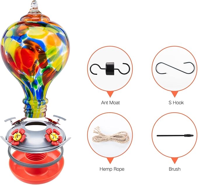 Muse Garden Hummingbird Feeders for Outdoors Hanging, Blown Glass Hummingbird Feeder Gifts for Mom, Garden Backyard Decor for Outside, Unique Gifts Idea for Women, 32OZ, Rhapsody