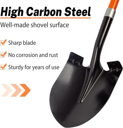 VNIMTI Heavy Duty Gardening Shovel, 56 Inch Round Blade with Fiberglass Handle (Orange)