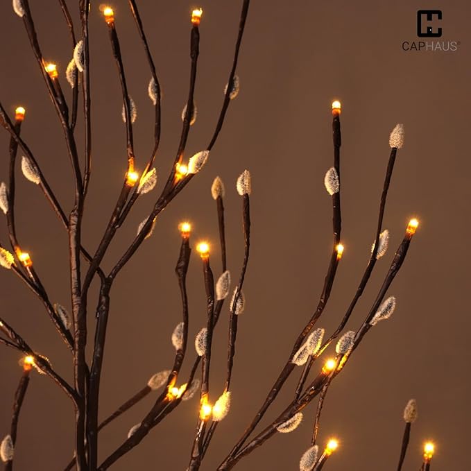 CAPHAUS 8FT Lighted Willow Tree with 240 Warm White LED Lights, Artificial Twinkling Twig Tree for Christmas Decorations Indoor, Holiday & Winter Home Decor