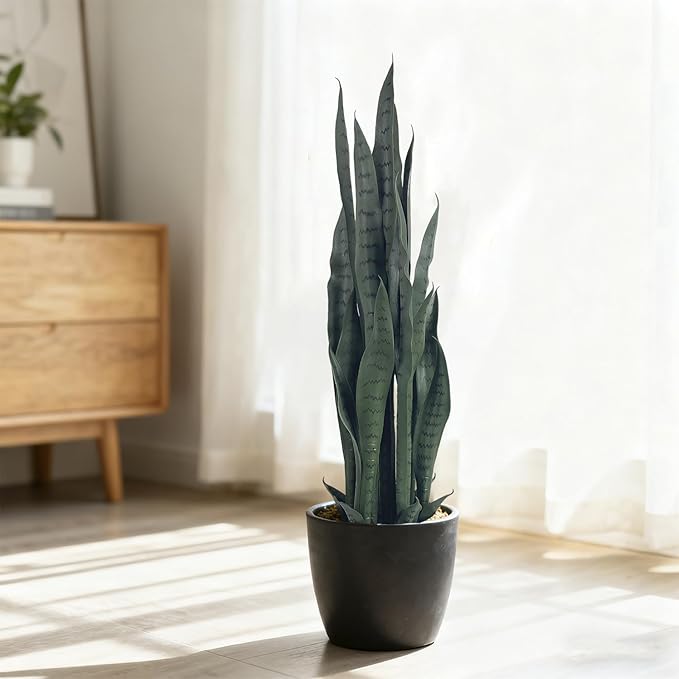 3FT-2PCS Artificial Snake Plant, 24 PVC Lifelike Leaves, 35in Faux Sansevieria for Indoor Home & Garden Decor, Potted Mother-in-Law's Tongue Plants, Green