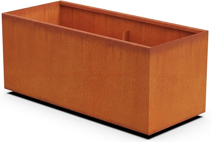 Plantercraft Corten Steel Planter Rectangle Rustic Metal Garden Box, 46" Length 20" Width 20" Height, Heavy Duty | Made in USA | Fully Assembled | Commercial Residential | with Drain Holes