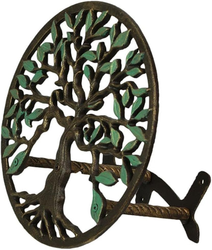 Zeckos Green/Bronze Finish Cast Iron Tree of Life Decorative Wall-Mounted Garden Hose Hanger - Stylish Outdoor Hose Holder Décor - 12-Inch Diameter - Weather-Resistant