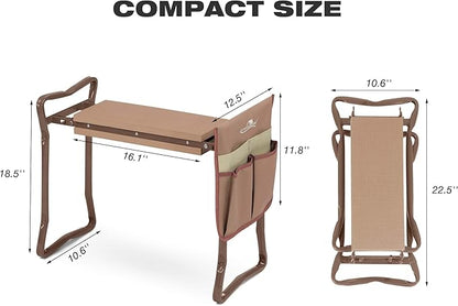 Garden Kneeler and Seat, Garden Folding Bench with Tool Pocket, Garden Gloves and Soft EVA Kneeling Pad