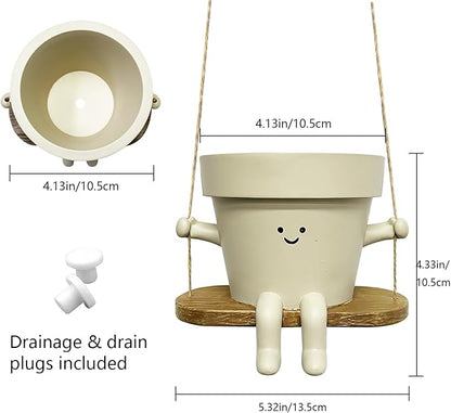 Swing Face Planter Pot Hanging Cute Flower Head Planters - Unique Sitting Sway Pots Indoor Outdoor Plants Succulent Pot String of Pearls Plant Live Resin Flower Pots Gift Ideals for Mother, Christmas