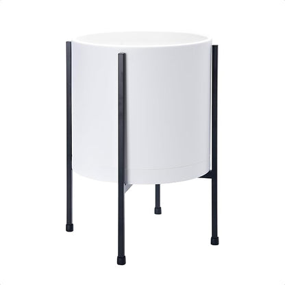 D'vine Dev 10 Inch White Planter Pot with Stand – Modern Plastic Cylinder Flower Pot with Heavy-Duty Metal Stand for Indoor Plants, 55-D-A-2