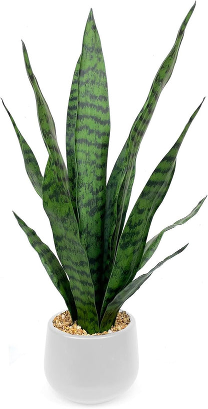 Ollain Artificial Plant 23.6" Fake Snake Plant Faux Plants Green Fake Succulent Potted for Bathroom Shelf Decor Desk Plant Home Office Decor