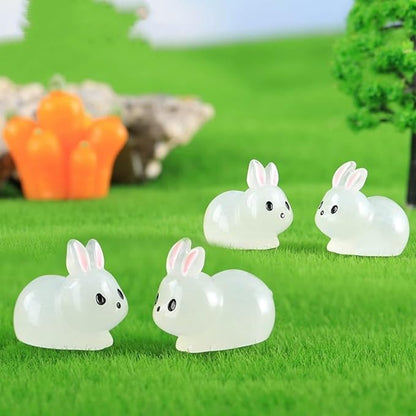 12Pcs Luminescent Mini Resin Animals, Mini Rabbits Figurines, Small Resin Rabbit Miniature Statues,polyresin Statue Fairy Tale Gardens, DIY Decorations Tiny Raccoons.Polyresin Statue