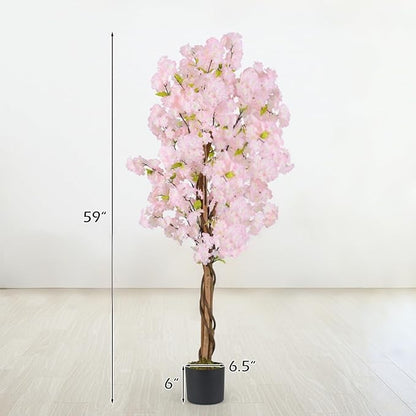 Safeplus 2 Pack 5FT Artificial Cherry Blossom Tree with Pink Flowers for Indoor Outdoor Décor